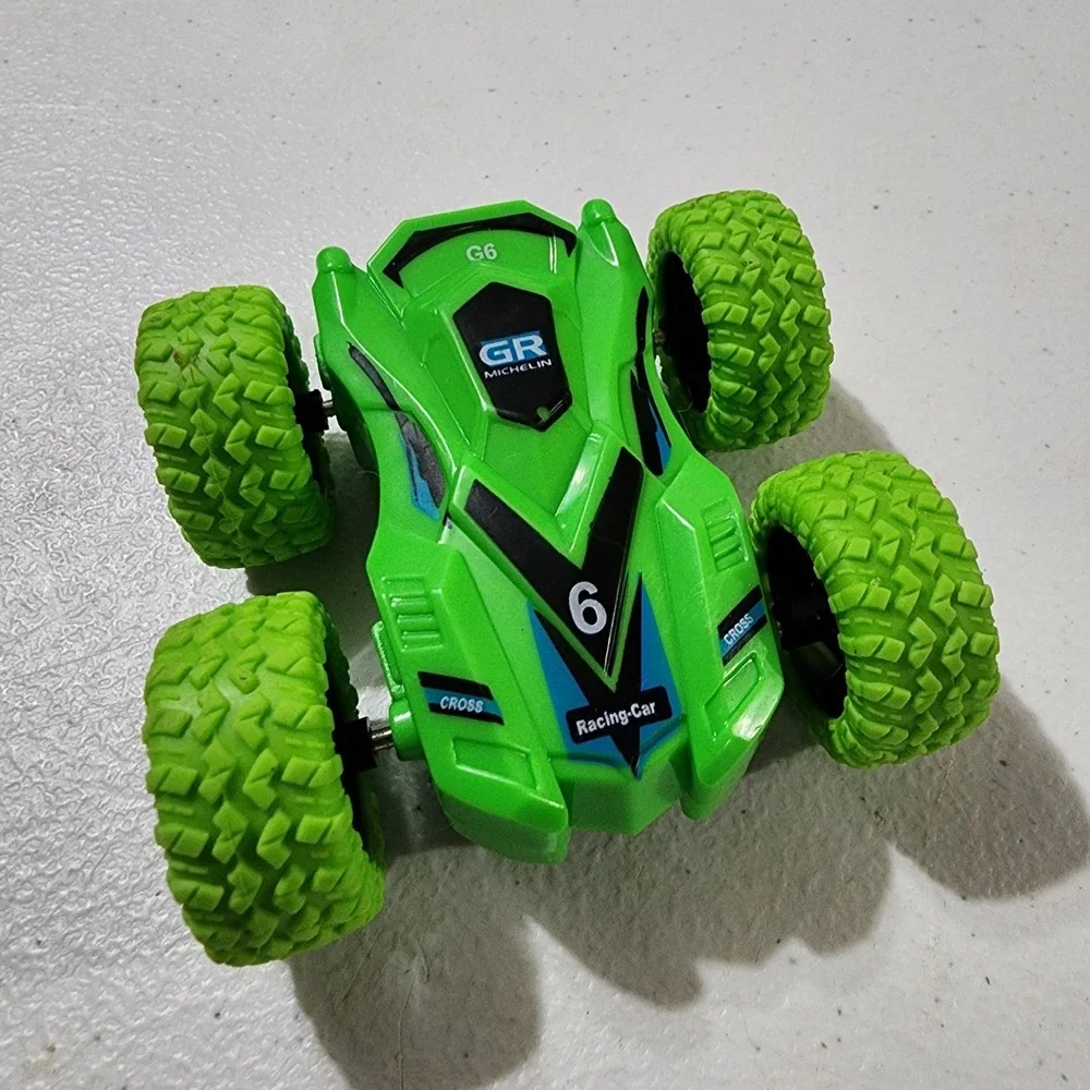 Green Friction Powered Double Sided Stunt Racing Car Toy with Rubber Tires